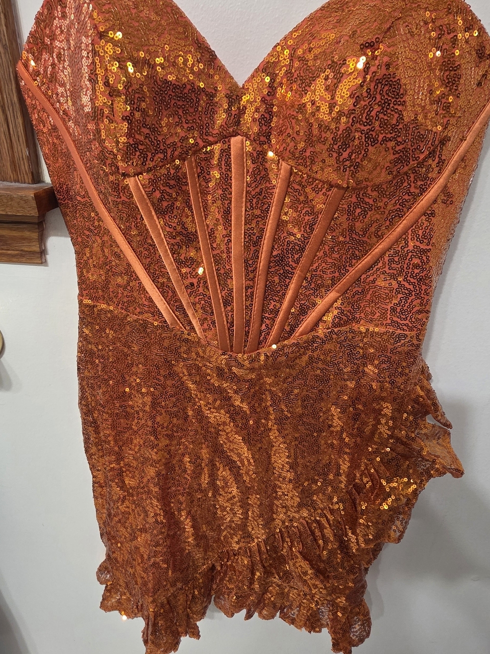 Strapless Orange Sequin Mini Dress